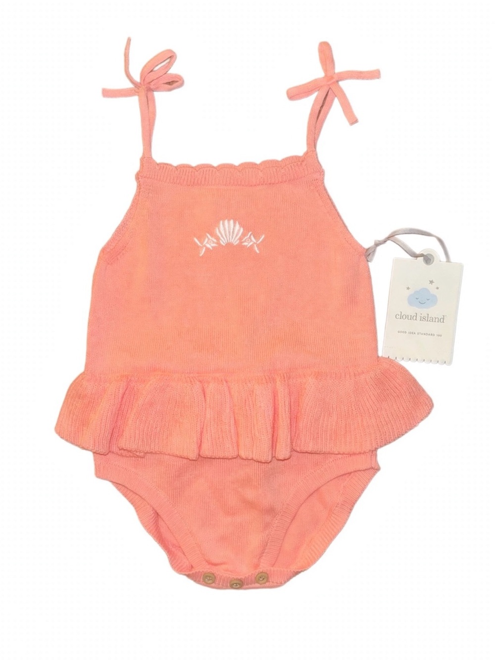 cloud island Coral Pink Ruffle One-Piece with Shell Embroidery